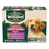 WINALOT Meaty Chunks Puppy Mixed in Gravy Wet Dog Food Pouches 12x100g (Pack of 4)