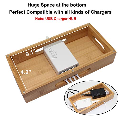 Bamboo Charging Station Organizer for Multiple Devices & Wood Desktop Docking Charging Stand Such As Cell Phone, Tablets, Phone Case and Watch Stand - Pezin & Hulin - Thumbnail 6