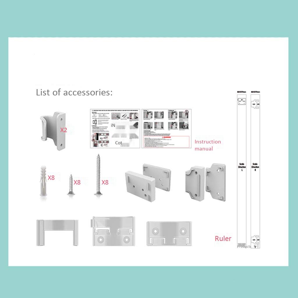 Pet Playpens Puertas de Seguridad Infantil Stail Barrier Baby And Pet Gate Retractable, Punch Mount Staircase-Balavars/White/180Cm