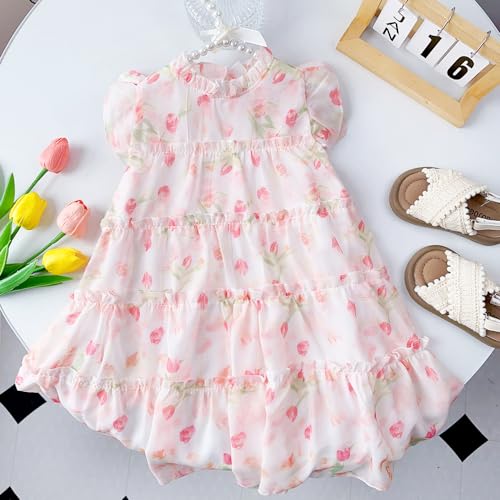 Toddler Girls Chiffon Dress Flower Girls Ruffle Flowy Pleated Party Dress Size 12M-6T2