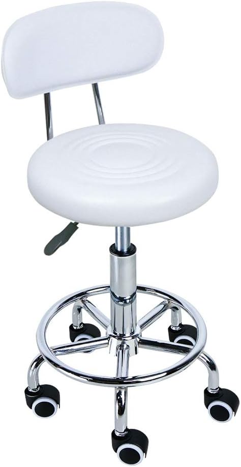 Rolling Stool with Wheels -Backrest -Adjustable Hydraulic Chair for Beauty/Salon/Spa/Tattoo/Massage/Clinic/Office/Art Studio(White,Height: 17.72~24.02in) …