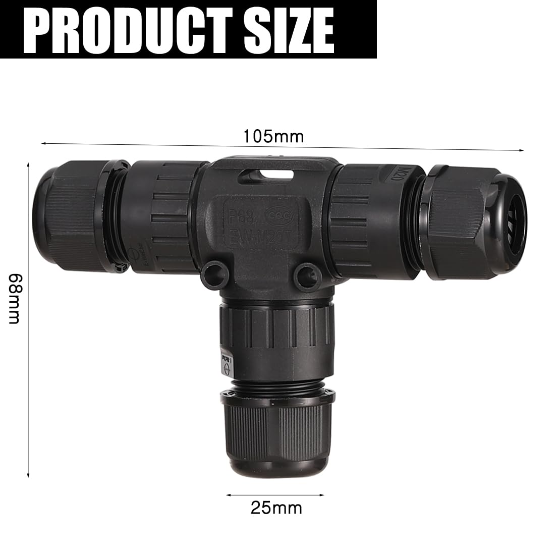 IP68 Waterproof Junction Box Outdoor Cable Connector 3 Way Wire Connectors Extension Electrical Cable Protector Black, (1 Pack) - Image 2