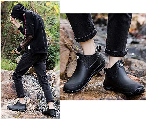 SMajong Rubberen laarzen voor dames en heren, korte antislip regenschoenen, regenlaarzen, gevoerd, tuinschoenen, waterdicht, korte laarzen, grijs zwart, 41 EU