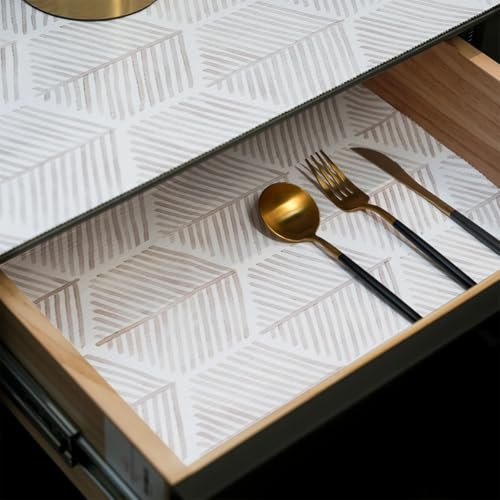 Shelf Liners for Kitchen Cabinets, Non-Adhesive and Strong Non-Slip Waterproof Cabinet Drawer Liners for Kitchen Shelf Wire Fridge,Beige Geometric Shelf Drawer Liner,Easy to Clean,12IN x 10FT