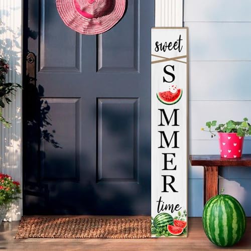 Summer Watermelon Porch Sign Sweet Summer Time Welcome Sign For Front Porch, Cute Fruit Home Decor Welcome Sign for Indoor Outdoor Garden Wooden Vertical Sign For Patio Front Door Wall Yard