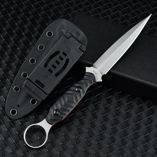 8.5'' Full Tang Fixed Blade Knife With Sheath, D2 Stainless Steel Blade Ergonomic G10 Handle, Outdoor Hunting Knives EDC Tools (black)