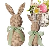 Générique Figurines de Pâques Lapin   2 Pièces Effet Rotin Tressé Mignon   Centre de Table Lapin en Résine Pâques | pour Chambre Salon Cuisine Bureau Étagère Appartement Bureau Déco Ferme