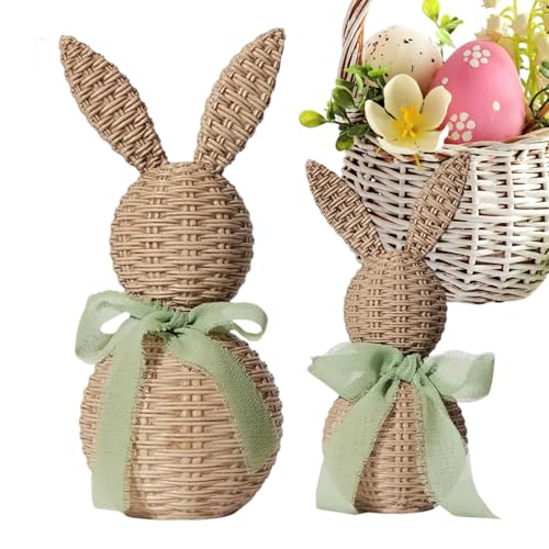 Générique Figurines de Pâques Lapin - 2 Pièces Effet Rotin Tressé Mignon - Centre de Table Lapin en Résine Pâques | pour Chambre Salon Cuisine Bureau...