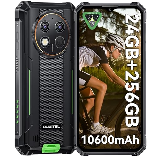 OUKITEL G1 Móvil Rugerizado Android 14 24GB+256GB(TF 1TB) 6.52'' HD+ Movil Irrompible, Batería 10600mAh, 24GB+256GB(1TB) Octa Core Movil Todoterreno,48MP+5MP Dual 4G SIM/95dB Altavoz/NFC/OTG/Face ID