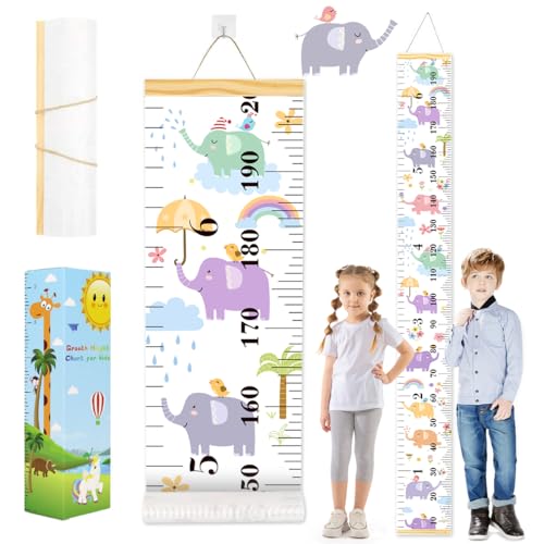 ouhos Medidor de tamaño para niños, medidor de crecimiento para niños, listón enrollable para colgar en la pared, altímetro, lienzo desmontable, regla para bebé, habitación infantil, dormitorio,