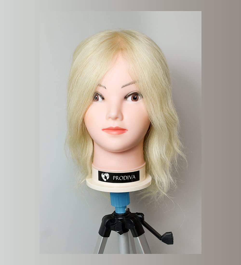 PRODİVA KUAFÖR EĞİTİM MANKENİ GERÇEK SAÇ - KUAFÖR EĞİTİM PUPPETİ - 30CM PLATİN SAÇ- KESİM İÇİN