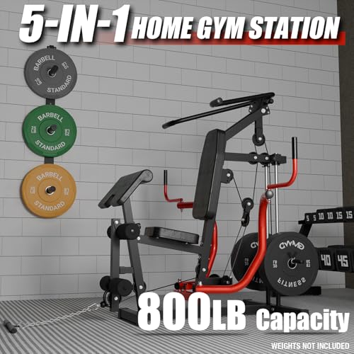 GMWD Home Gym Station, 800lb Capacity Chest Fly Machine, Shoulder Press, PEC Fly, LAT Pulldown, Bicep Curl and Leg Extension 5-in-1 Home Gym
