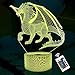 Lámpara dragón 3d, CooPark continuar frio LED Óptico Holograma Luz de noche 16 colores cambian con control remoto, decoración de la habitación de los niños Regalos creativos para niños niñas