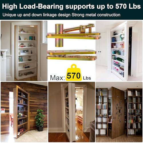 Hidden Door Hinge,570Lbs Load-Bearing Thickened Solid Stainless Steel - Heavy Duty 360° Swinging Pivot Hinge for Secret Doors, Bookcase, Murphy & Shelf Doors - Includes Hardware Kit Fancy Gold - Image 3