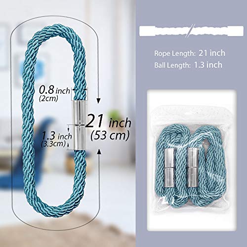 NICEEC 4 Pack Strong Magnetic Curtain Tiebacks Modern Simple Style Drape Tie Backs Convenient Decorative Weave Rope Curtain Holdbacks for Thin or Thick Home & Office Window Draperies (Teal) - Image 2