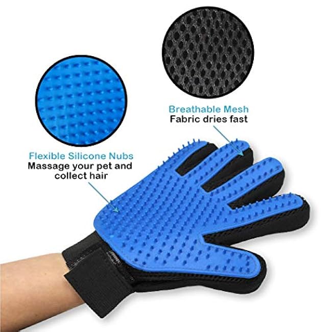 Pets First Dog Grooming Gloves Best Professional Deshedding, Brushing, Cleaning Mitt Tool for Small, Medium or Large Dogs & Cats. Fur & Hair Remover. Prevents Matted Coats. Soft Rubber Bristle Brush-qo1Y08zi