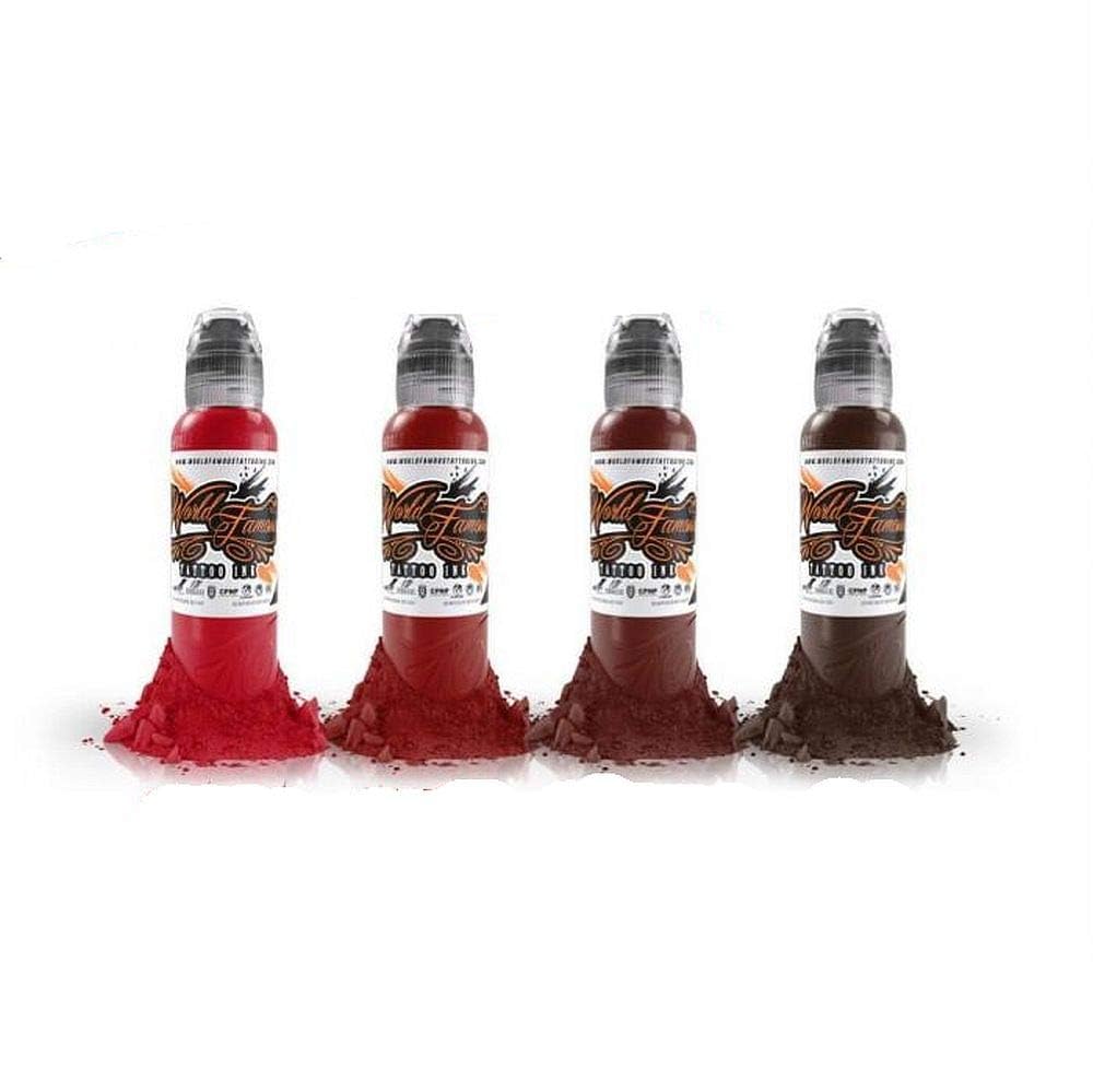 World Famous Blood Set Tattoo Ink, Vegan and Professional Ink, Made in USA, Maks Kornev Blood Color (Set of 4), 29.5 ml