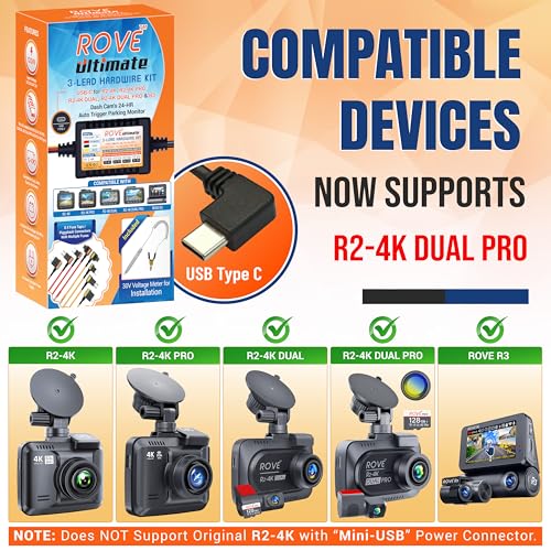 Foto de ROVE Ultimate Dash Cam Hardwire Kit con puerto USB-C para modelos de cámara R2-4K, R2-4K PRO, R2-4K Dual, R2-4K Dual PRO y R3 Dash Camera, kit de monitoreo de estacionamiento las 24 horas con (imagen 3)