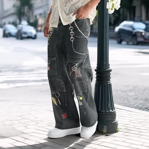 Baggy Jeans Men Washed Graphic Zipper Punk Y2k Jeans Men Parachute Graffiti Streetwear for Skater Denim Pants2