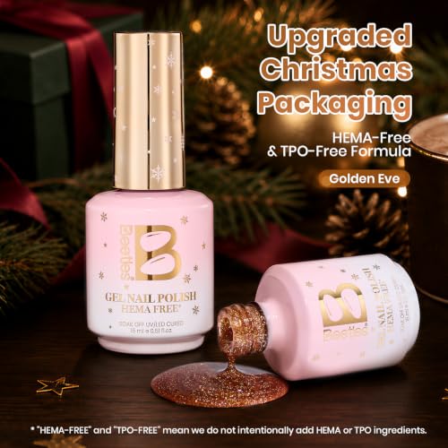 Image of Beetles Gold Glitter Gel Nail Polish, 15ML HEMA Free Soak Off UV LED Gel