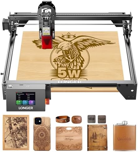 LONGER RAY5 Laser Engraver, 5W Laser Engraving Cutting Machine for Metal and Wood, 3.5-inch Color Touch Screen, Offline Engraving/Cutting