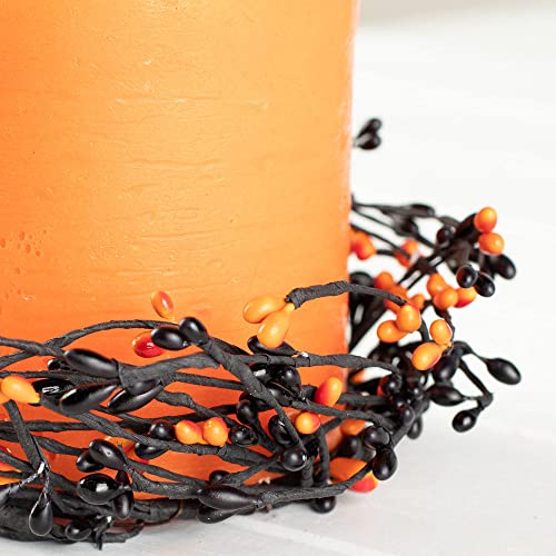 Artificial Black and Orange Pip Berry Candle Rings – Pack of 4 Halloween Berry Farmhouse Home Decor for Centerpiece Decorations and Small Wreaths (Size: 8-1/2