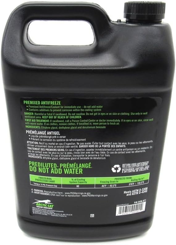 Arctic Cat 2436-871 Extended Life Anti-Freeze 60 40 Mix 1 Gallon Jug Coolant