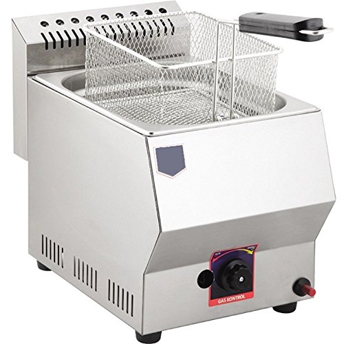W:10.43'', L:20.87'' , H:13.78'' Propane Gas Commercial Industrial Kitchen Restaurant Catering 5 Lt. Capacity Stainless Steel Tabletop Countertop Propan Lpg Deep Fryer With Basket And Lid Included #TOP2