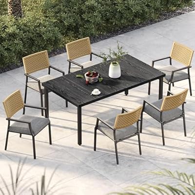 Grand patio Patio Dining Set 7, Outside Dining Set, Patio Furniture Sets for 6, Outdoor Furniture with 6 Open Woven Chair and Outdoor Table 4-6 Person Use for Yard, Poolside, Parties-Grey