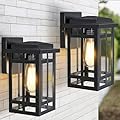 MYHXQ Outdoor Wall Light Fixtures 9.76'', Waterproof Porch Lights Lantern, Exterior Modern Matte Black Wall Mount Lighting, Anti-Rust E26 Socket Outside Scones for Front Door Garage Patio, 2 Pack