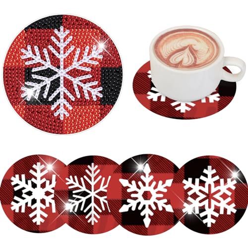 antor 4 Pcs Snowflake Diamond Painting Coasters Kit, DIY Rhinestone Diamond Art Craft Set for Adults Beginners, Creative Non-Slip Cup Mats for Home Table Decor