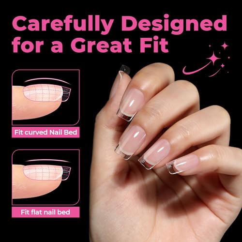 Image of UNA GELLA Short Square Nail Tips 216pcs Short Square Gel Tips 12 Sizes Press On Nails Full Cover Clear Fake Nails Extension for Home DIY Nail Salon