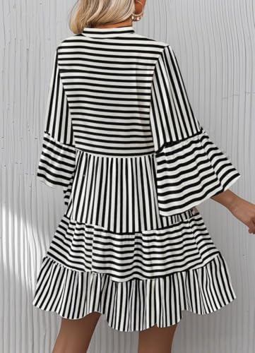 Image of Opemiby Summer Dresses for Women 2026 Flowy Ruffle 3 /4 Sleeve V Neck Tiered Casual Babydoll Boho Beach Mini Dress