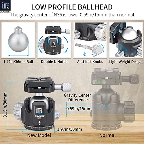 Image of INNOREL GT284C and N36 Carbon Fiber Tripod Professional Compact Tripod with Low Gravity Center Ball Head Special-Shaped Center Column 29mm Tube Max Load 20kg for DSLR Camera Heavy Duty Stand
