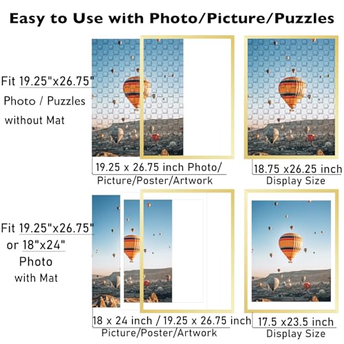 Image of JCJMY 19.25x26.75 Puzzles Frame Gold, Display 18x24 with Mat or 19.25 x 26.75 without, Wall Hanging 19.25 by 26.75 Picture Frame for Poster Photo Canvas Picture Puzzles, Gold