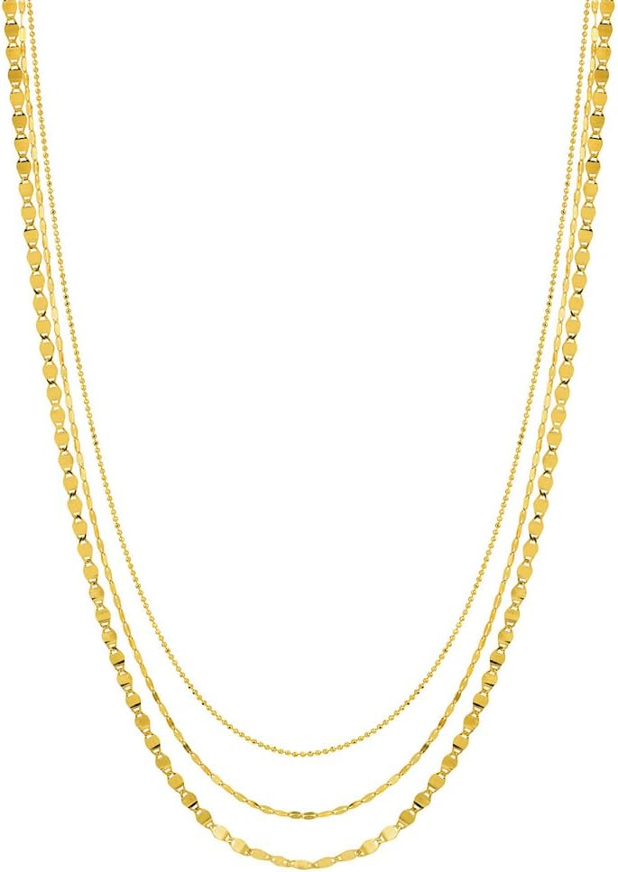 JewelryWeb 14k Yellow Gold Mixed Link Triple Strand Adjustable Necklace 18 Inch Strand Necklace for Women