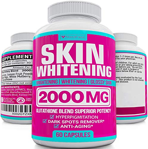 Glutathione Skin Whitening Pills - Vegan Skin Bleaching Pills for Dark Spots, Acne & Scar Removal - Made in USA - Natural Glutathione Supplement with Anti-Aging Properties