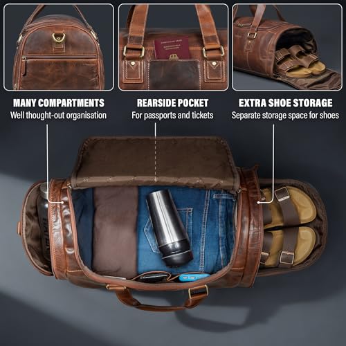 Bolsa de viaje con compartimento para zapatos STILORD de piel auténtica 4