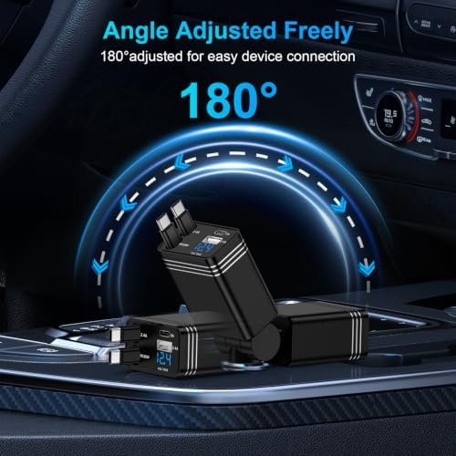 4in1 47W Retractable Car Charger 2 USB-C Cables 180° Plug with More Models - 2