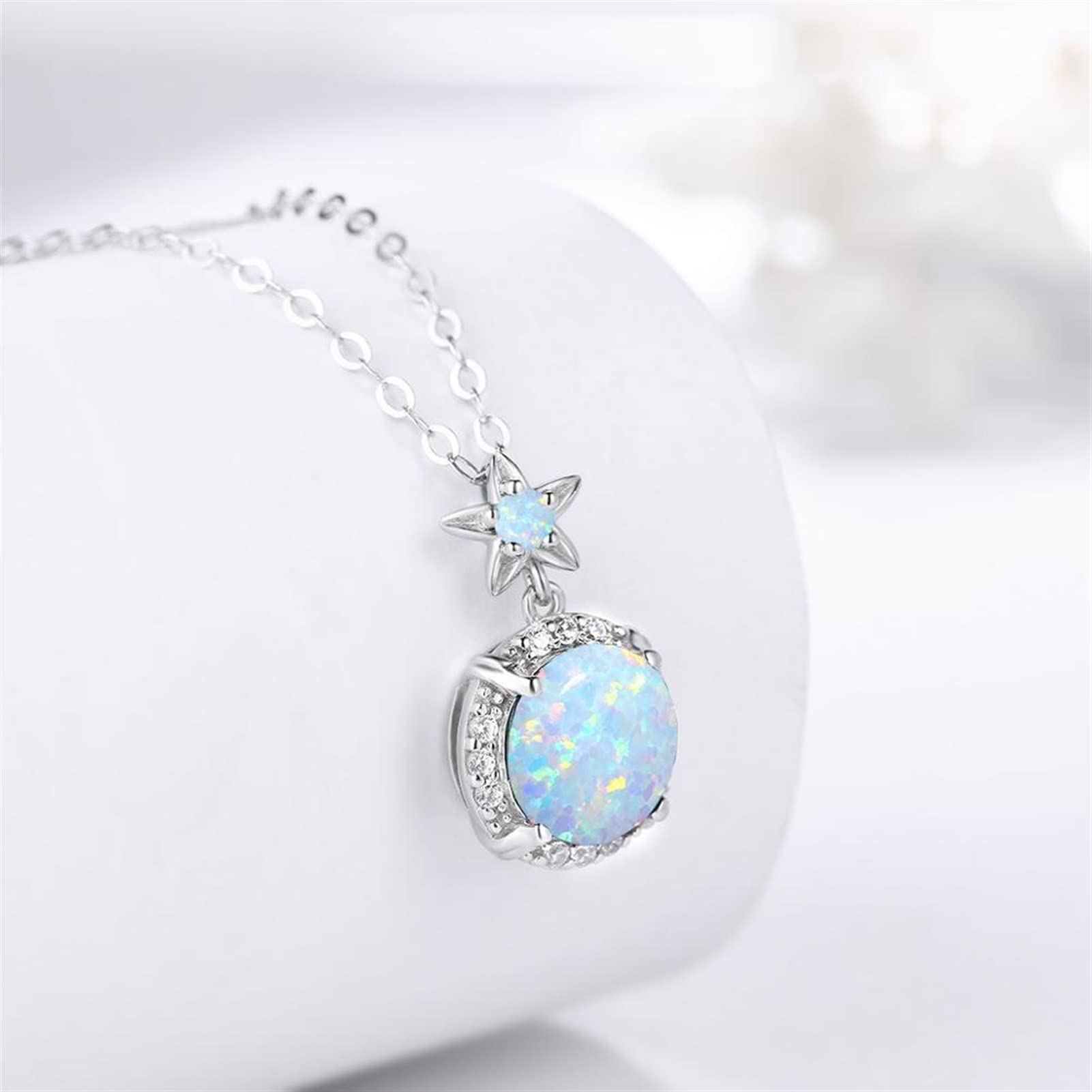 Collane 925 Sterling Silver Pendant Ladies Lovely Gemstone Ciondolo Pendente Opale Zircone intarsiato con Collana di Lusso Fiore Collana da Donna
