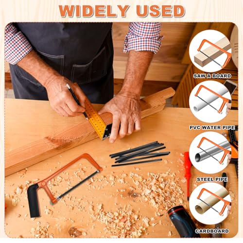 Hand Bügelsäge Kleine Metallsäge Mini Holzsäge kleine Handsäge mit 8 Austauschbarem Sägeblättern Metall Sägeblättern ür Metall Holz Kunststoff Eisensäge Klein Metallsäge Hacksaw