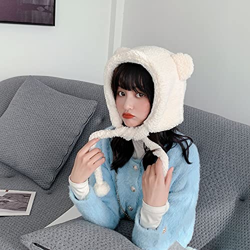 Ankomina Winter Cute Bear Ear Warm Hat Women Plush Earflap Beanie Hat Kids Girls Windproof Skull Cap White #TOP4