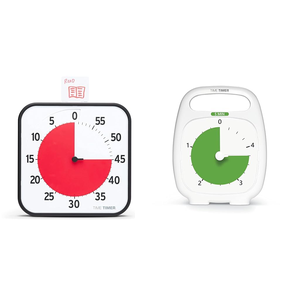 TIME TIMER 12 inch Visual Timer 60 Minute Kids Desk Countdown Clock with Dry Erase Activity Card & Plus 5 Minute Desk Visual Timer - Countdown Timer with Portable Handle for Classroom