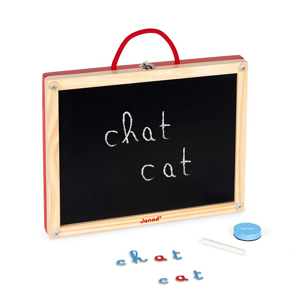 Janod, Essentiel, Mallette de Lettres Cursives 4 en 1 en Bois, Jeu Pédagogique, Apprentissage des Lettres et de la Lecture, 110 Accessoires Inclus, Peinture à l'eau, Dès 3 Ans, J05073, Multicolore