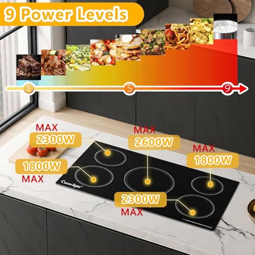 Image of 36 Inch Induction Cooktop, 5 Burner Built-In Electric Stove Top, 10800W High Output 240V Hardwired, Touch Control with Power Boost, 9 Power Levels, Timer, Child Lock & Residual Heat Indicator