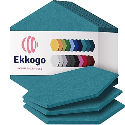 Ekkogo Acoustic Panels 12-Pack Soundproof Wall Panels 12"X10.4"X0.4" Sound Panels High Density Sound Dampening Panels - [Light Turquoise Hexagon]