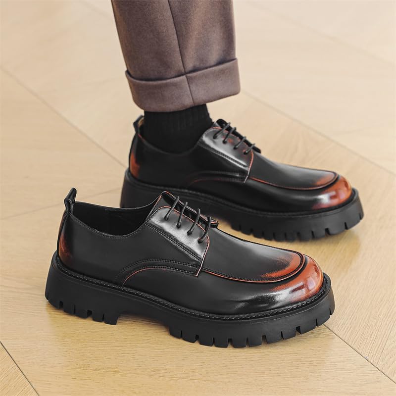 Santimon Men's Leather Lace Up Platform Oxfords Moc Toe Chunky Lug Sole Added Height Casual Derby Shoes Classic Work Office Business Dress Shoes