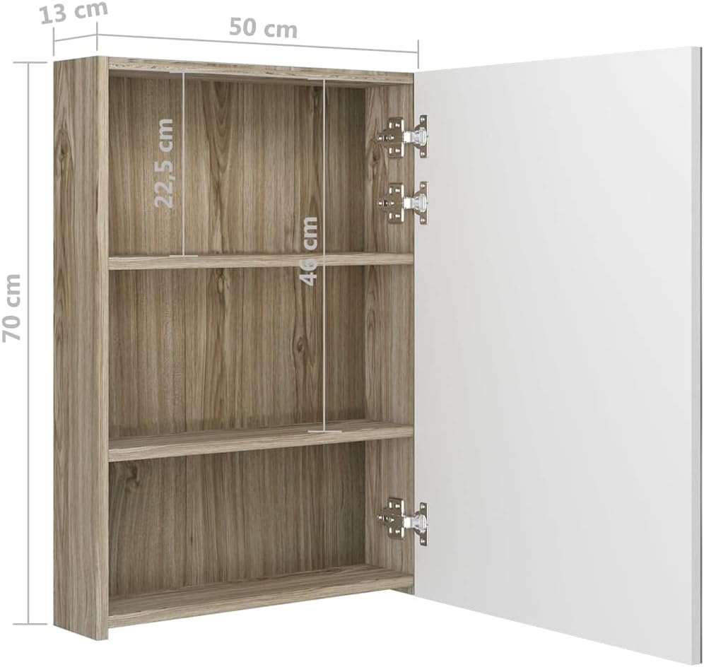 Mirror Cabinet Bathroom Cabinet Wall Cabinet Bathroom Furniture Bathroom Cabinet with Mirror LED Bathroom Mirror Cabinet White and Oak Look 50 x 13 x 70 cm