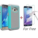 J1 2016 Case, Galaxy Amp 2 Case, Galaxy Express 3 Case, MCUK [Shock Absorption] Hybrid Dual Layer Armor Defender Protective Case With Tempered Glass Screen Protector (Grey Mint)