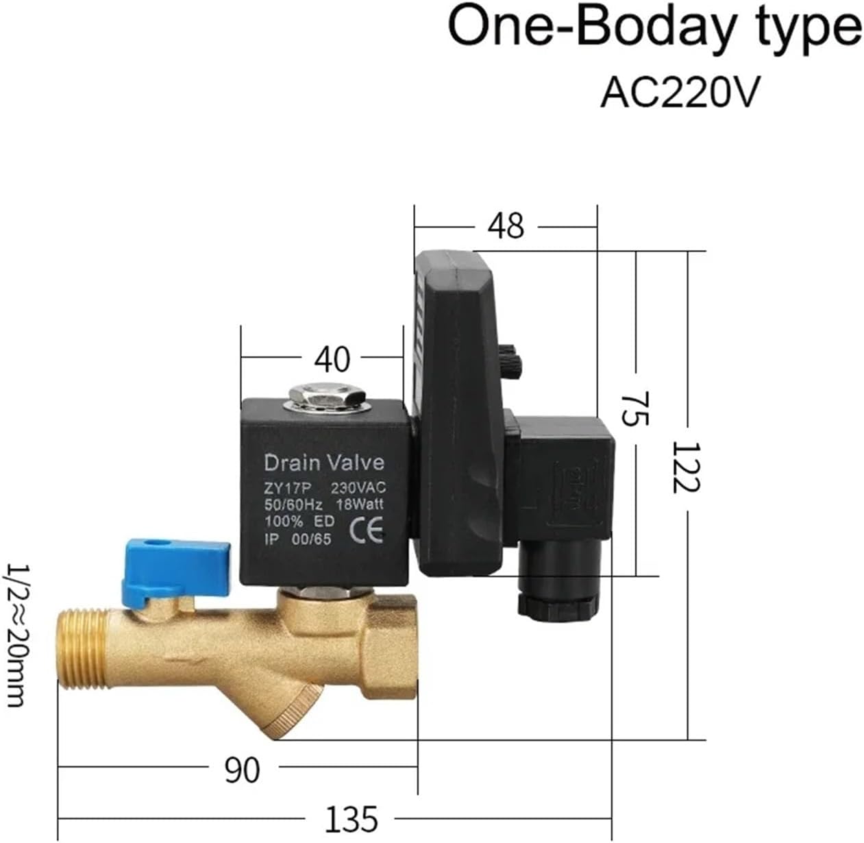 1pcs 1/2 Electronic Drain Valve Air Compressor Filter Dry Air Storage Tank Drain Cooler Dry Electromechanical Magnetic Valve 220v(One-Boday Type)
